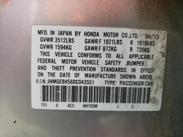 JHMGE8H56DC043551 - 2013 HONDA FIT SPORT GRAY photo 12