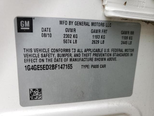 1G4GE5ED2BF147165 - 2011 BUICK LACROSSE CXS BEIGE photo 10