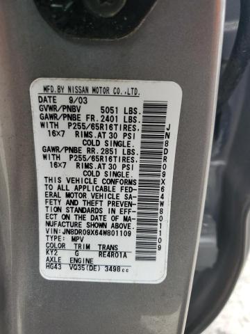 JN8DR09X64W801109 - 2004 NISSAN PATHFINDER LE GRAY photo 13