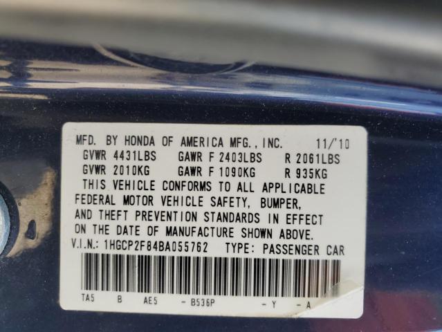 1HGCP2F84BA055762 - 2011 HONDA ACCORD EXL BLUE photo 12