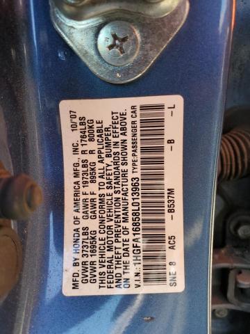 1HGFA16858L013963 - 2008 HONDA CIVIC EX Կապույտ լուսանկար 13
