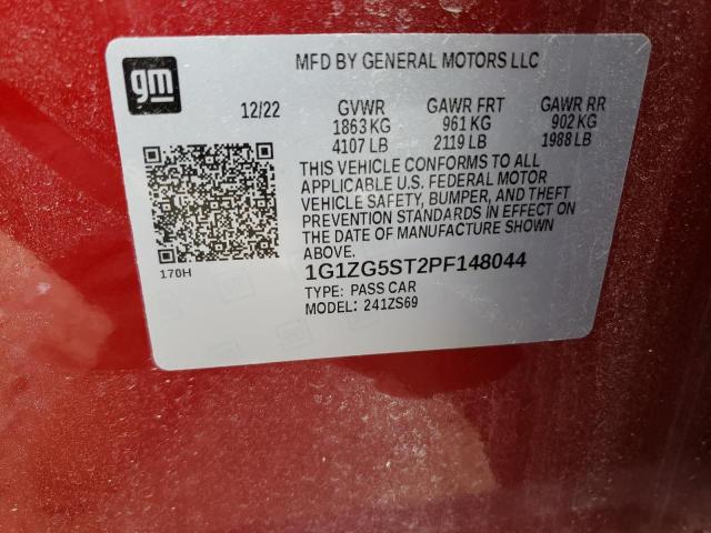 1G1ZG5ST2PF148044 - 2023 CHEVROLET MALIBU RS RED photo 13