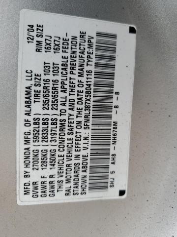 5FNRL387X5B041116 - 2005 HONDA ODYSSEY EXL SILVER photo 14