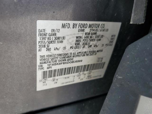 1FM5K8F8XDGB35569 - 2013 FORD EXPLORER LIMITED ნაცრისფერი ფოტო 13