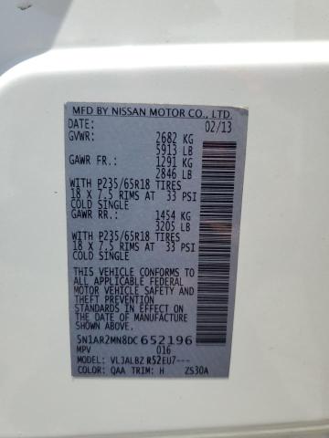 5N1AR2MN8DC652196 - 2013 NISSAN PATHFINDER S WHITE photo 13