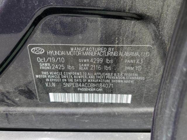 5NPEB4AC0BH184071 - 2011 HYUNDAI SONATA GLS PURPLE photo 12