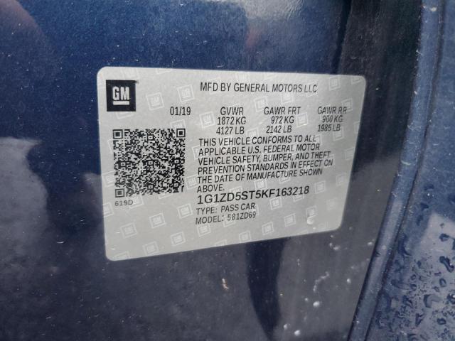 1G1ZD5ST5KF163218 - 2019 CHEVROLET MALIBU LT ლურჯი ფოტო 12