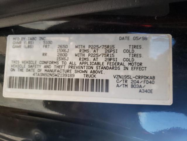 4TASN92N5WZ139189 - 1998 TOYOTA TACOMA XTRACAB PRERUNNER შავი ფოტო 12