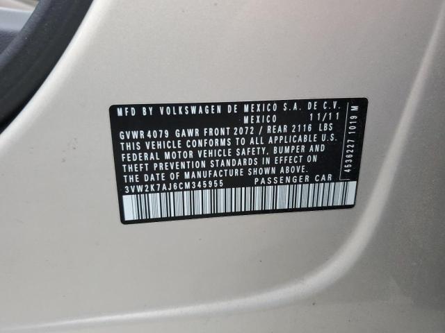 3VW2K7AJ6CM345955 - 2012 VOLKSWAGEN JETTA BASE 银色 照片 12