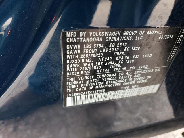 1V2ER2CA5KC557353 - 2019 VOLKSWAGEN ATLAS SEL BLUE photo 13