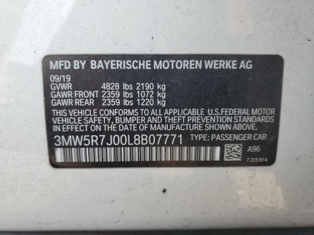 3MW5R7J00L8B07771 - 2020 BMW 330 XI WHITE photo 12