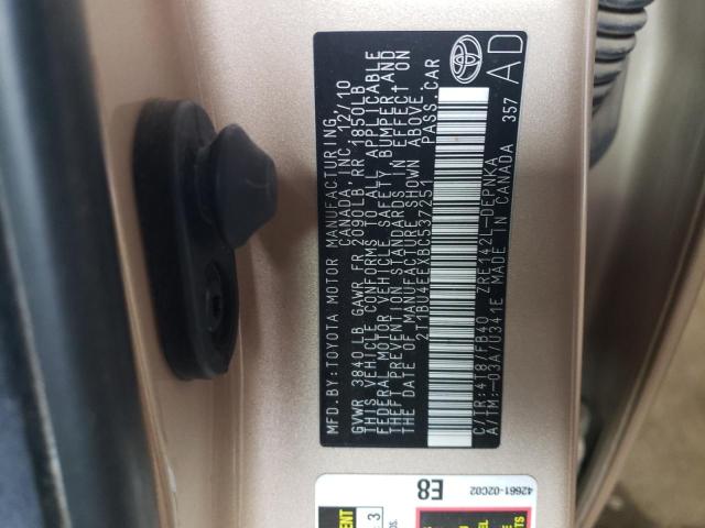 2T1BU4EEXBC537251 - 2011 TOYOTA CAROLLA BASE GOLD photo 13