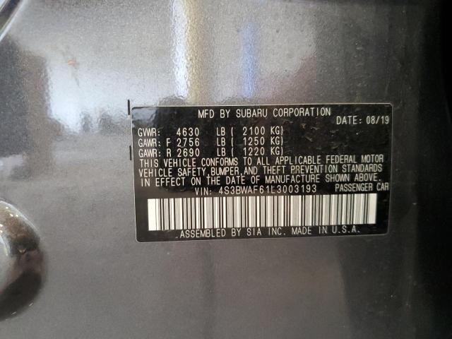 4S3BWAF61L3003193 - 2020 SUBARU LEGACY SPORT GRAY photo 13