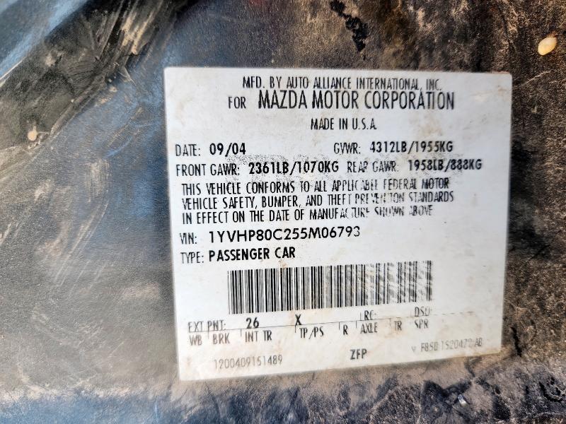 1YVHP80C255M06793 - 2005 MAZDA 6 I GRAY photo 12