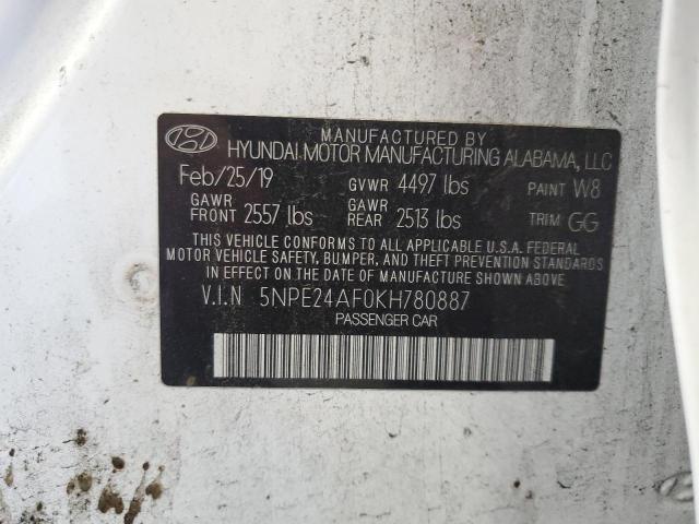 5NPE24AF0KH780887 - 2019 HYUNDAI SONATA SE أبيض صورة 12