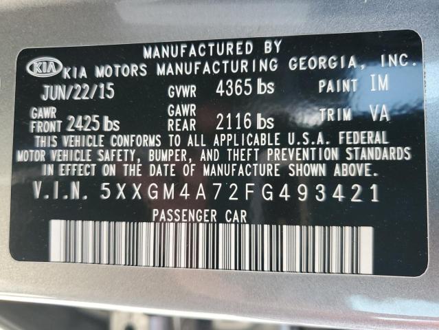 5XXGM4A72FG493421 - 2015 KIA OPTIMA LX GRAY photo 12