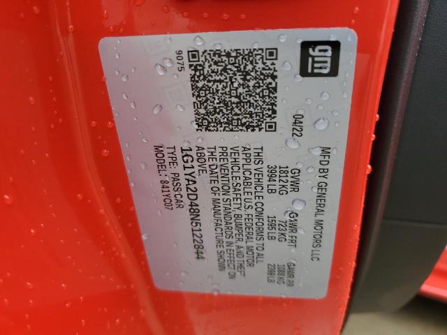 1G1YA2D48N5122844 - 2022 CHEVROLET CORVETTE STINGRAY 1LT RED photo 12