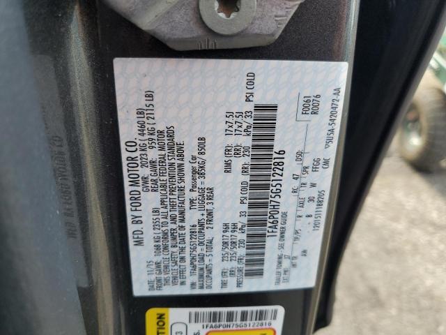 1FA6P0H75G5122816 - 2016 FORD FUSION SE ნაცრისფერი ფოტო 12