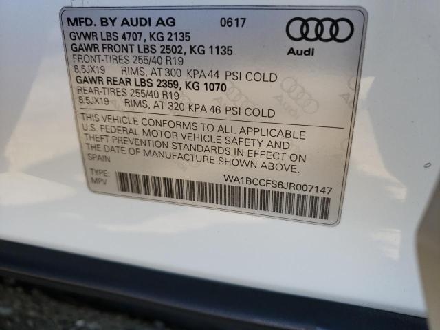 WA1BCCFS6JR007147 - 2018 AUDI Q3 PREMIUM WHITE photo 13