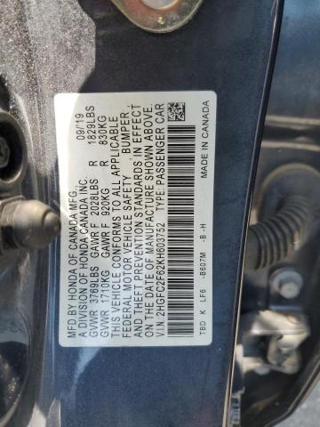 2HGFC2F62KH603752 - 2019 HONDA CIVIC LX BLUE photo 12
