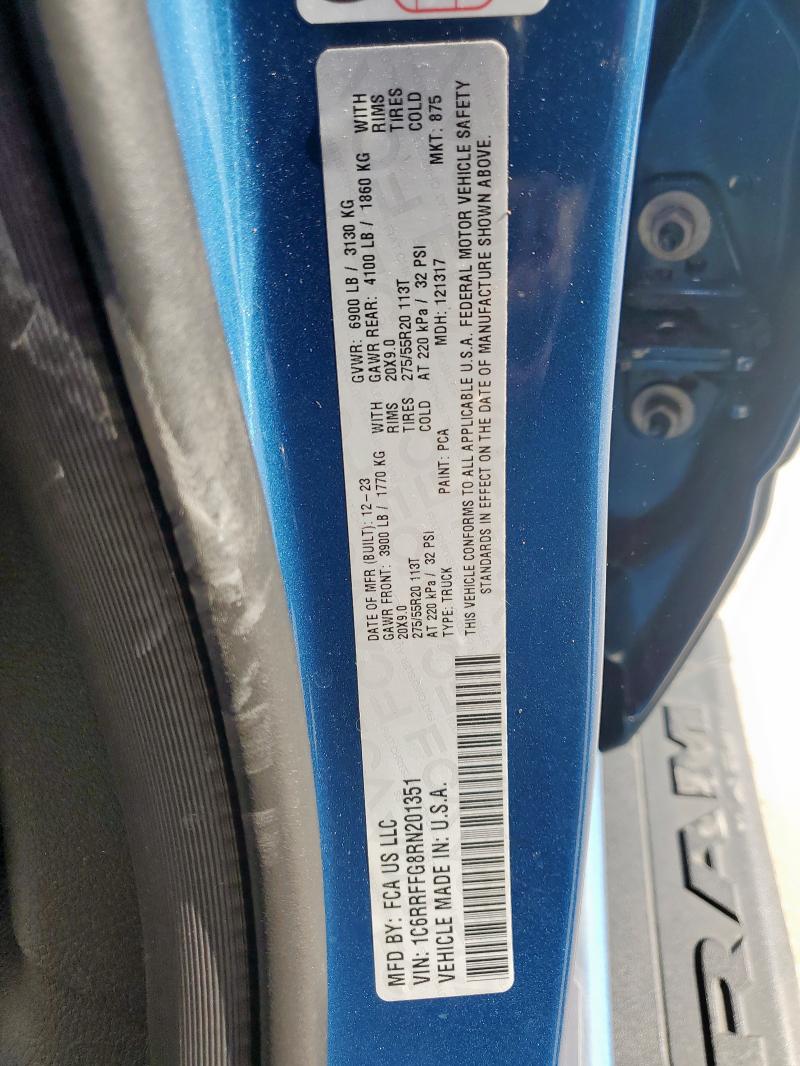 1C6RRFFG8RN201351 - 2024 RAM 1500 BIG HORN/LONE STAR BLUE photo 12