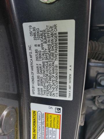 1HGCV3F43KA015181 - 2019 HONDA ACCORD HYBRID EX GRAY photo 12