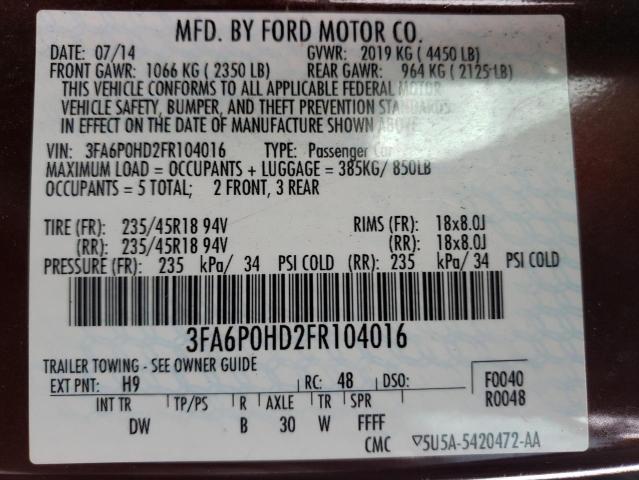 3FA6P0HD2FR104016 - 2015 FORD FUSION SE BROWN photo 12