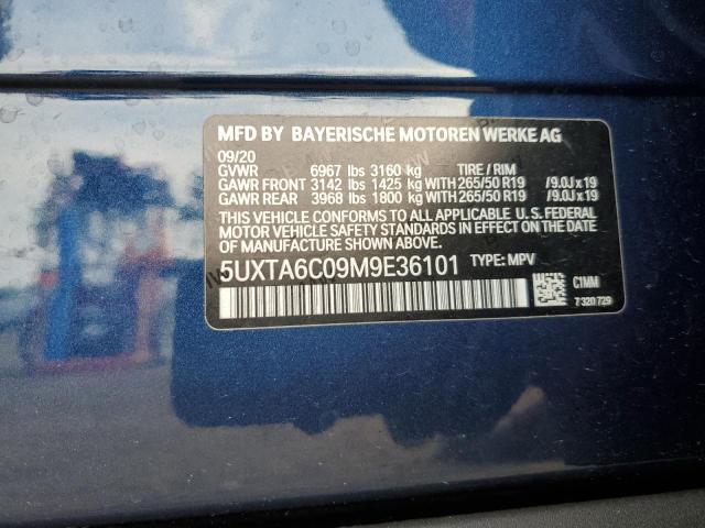 5UXTA6C09M9E36101 - 2021 BMW X5 XDRIVE45E BLUE photo 13
