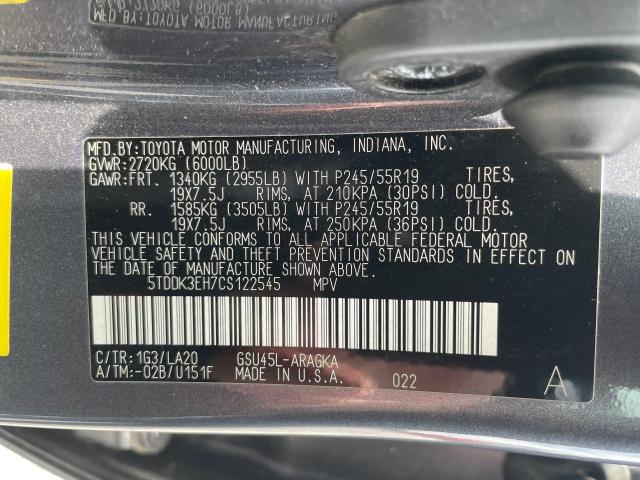 5TDDK3EH7CS122545 - 2012 TOYOTA HIGHLANDER LIMITED GRAY photo 10