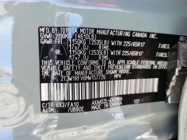 2T3W1RFV6MW157726 - 2021 TOYOTA RAV4 XLE GREEN photo 13