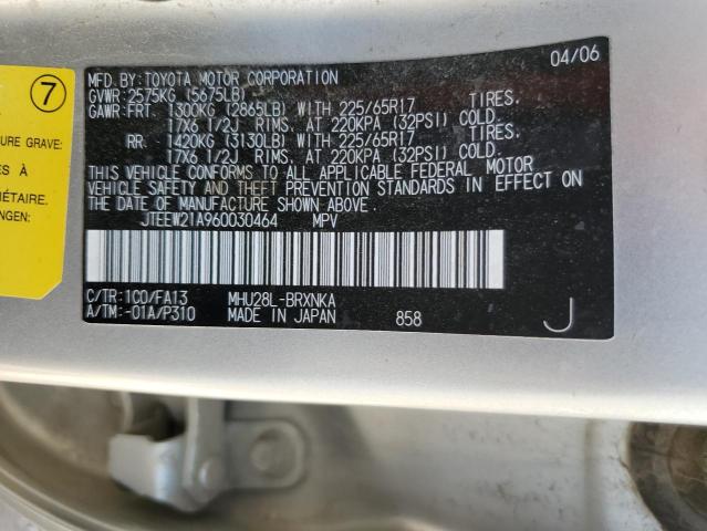 JTEEW21A960030464 - 2006 TOYOTA HIGHLANDER HYBRID SILVER photo 12