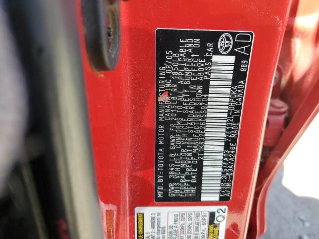 2T1KR32E26C559704 - 2006 TOYOTA COROLLA MA XR RED photo 12
