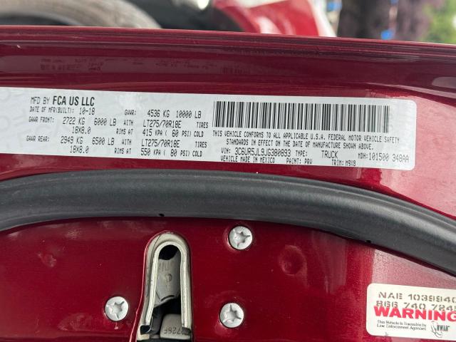 3C6UR5JL9JG380893 - 2018 RAM 2500 SLT BURGUNDY photo 10