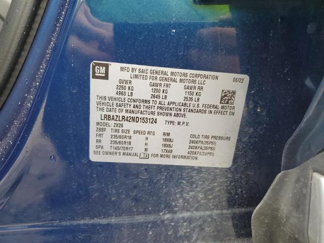 LRBAZLR42ND153124 - 2022 BUICK ENVISION PREFERRED BLUE photo 13
