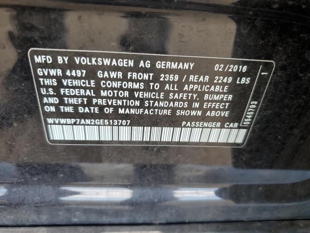 WVWBP7AN2GE513707 - 2016 VOLKSWAGEN CC BASE BLACK photo 12