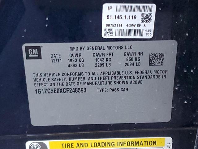 1G1ZC5E0XCF248593 - 2012 CHEVROLET MALIBU 1LT ლურჯი ფოტო 10