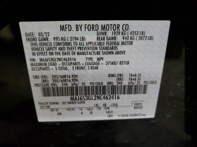 MAJ6S3GL2NC462416 - 2022 FORD ECOSPORT SE BLACK photo 14