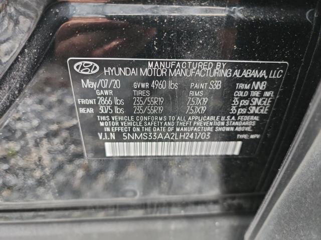 5NMS33AA2LH241703 - 2020 HYUNDAI SANTA FE SEL BLACK photo 10