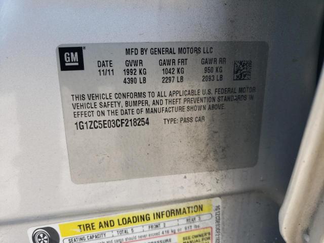 1G1ZC5E03CF218254 - 2012 CHEVROLET MALIBU 1LT SILVER photo 12