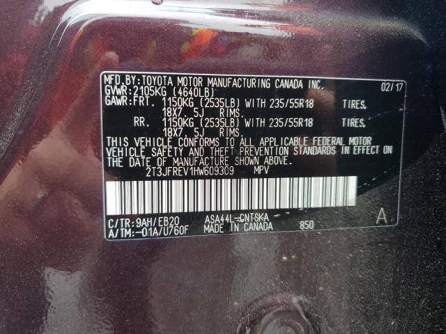 2T3JFREV1HW609309 - 2017 TOYOTA RAV4 SE ბურგუნდია ფოტო 14