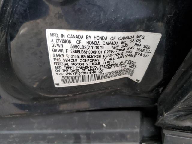 2HKYF18785H548329 - 2005 HONDA PILOT EXL BLACK photo 13