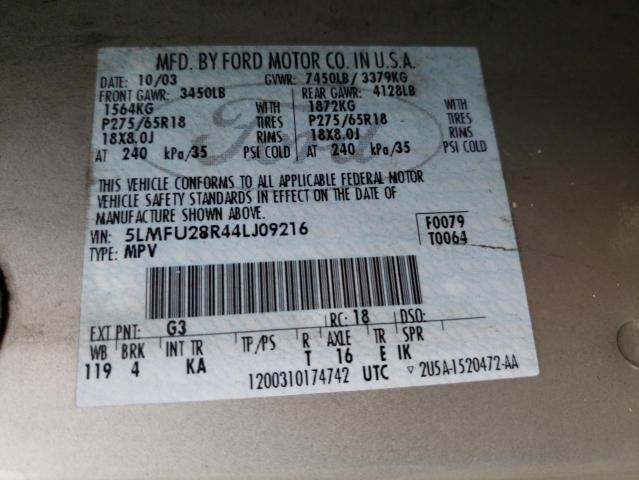 5LMFU28R44LJ09216 - 2004 LINCOLN NAVIGATOR თაფლისფერი ფოტო 13