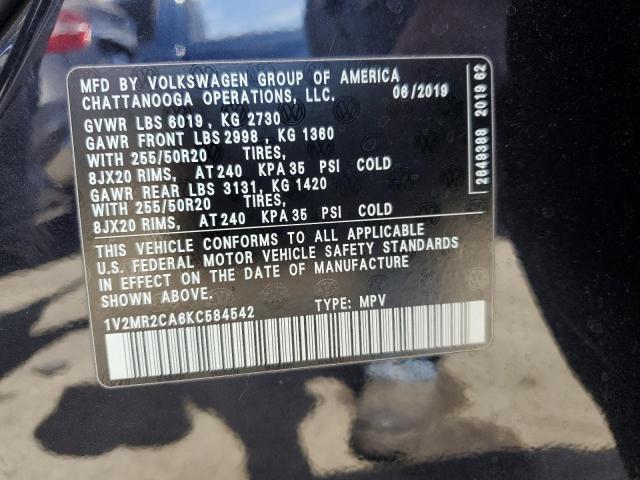 1V2MR2CA6KC584542 - 2019 VOLKSWAGEN ATLAS SEL BLACK photo 13