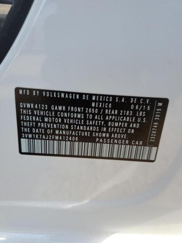 3VW1K7AJ2FM412406 - 2015 VOLKSWAGEN JETTA BASE 白色 照片 12