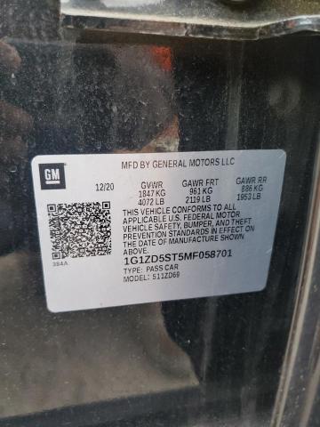 1G1ZD5ST5MF058701 - 2021 CHEVROLET MALIBU LT BLACK photo 12