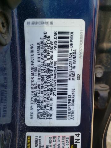 2T1KR32E94C254780 - 2004 TOYOTA COROLLA MA XR BLUE photo 12