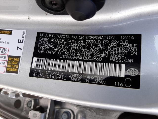 JTDKARFP4H3004660 - 2017 TOYOTA PRIUS PRIM Gümüş foto 10