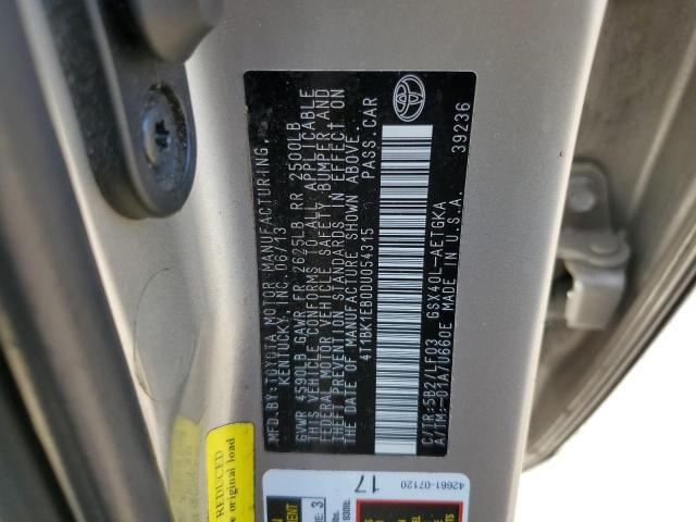 4T1BK1EB0DU054315 - 2013 TOYOTA AVALON BASE 金色 照片 12