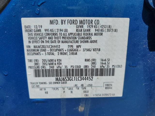 MAJ6S3GL1LC344452 - 2020 FORD ECOSPORT SE Көк фото 13