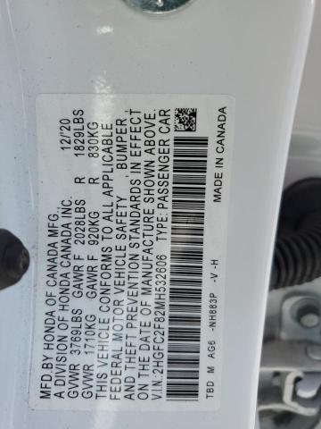 2HGFC2F82MH532606 - 2021 HONDA CIVIC SPORT 白色 照片 12